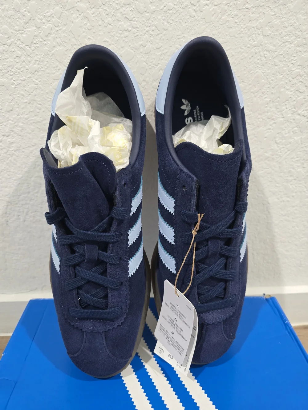 adidas Men’s Gazelle Suede Sneakers in Navy with Light Blue Stripes